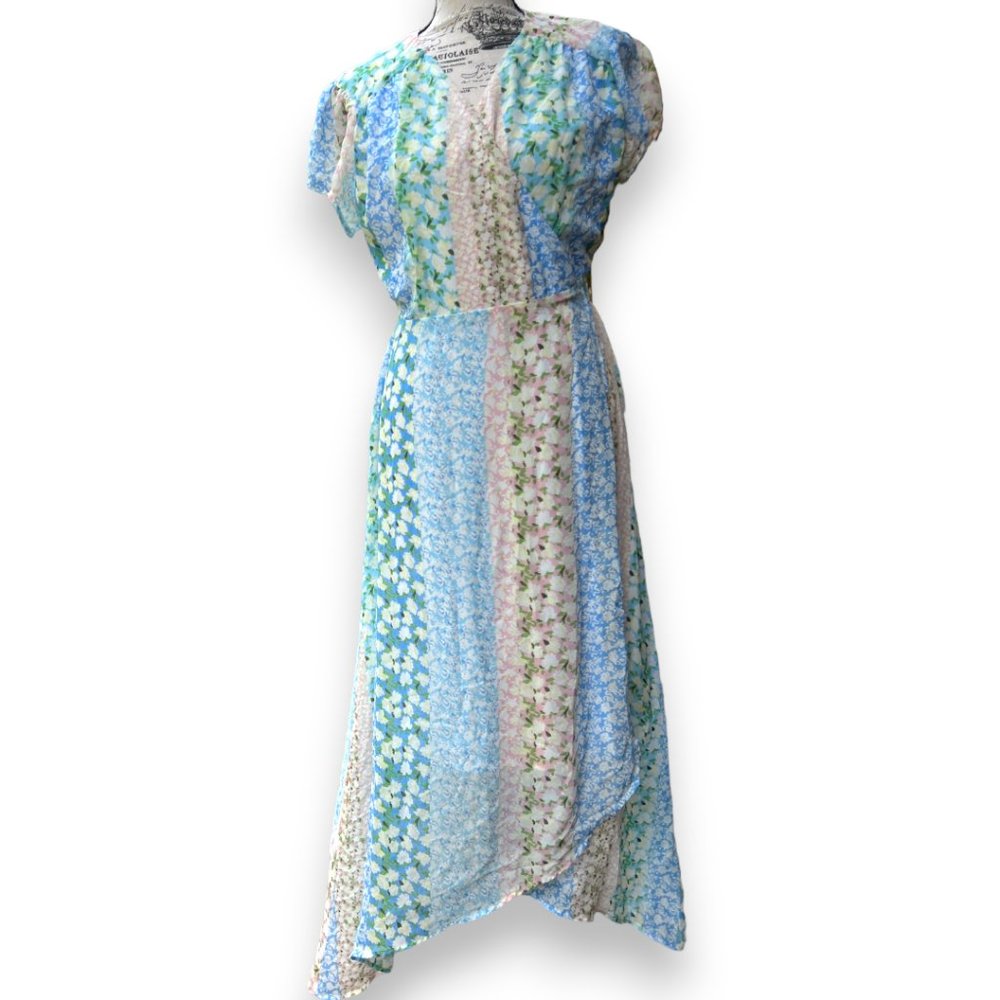 Francesca's Collections Floral Blue and Green Wedding Dress